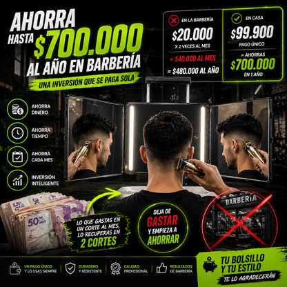 👉 Resultados de barbería desde casa con visión 360° real - Espejo Triptico 360