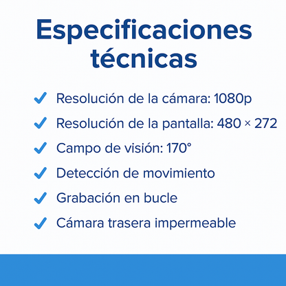 Espejo Retrovisor con Pantalla 4.3” + Cámara de Reversa | 1080p | Gran Angular